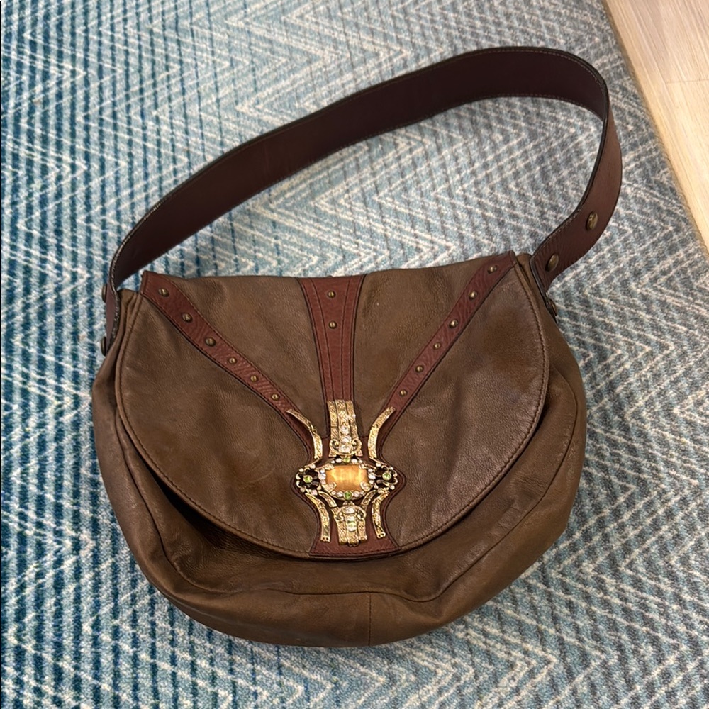 Giuseppe Zanotti Brown Shoulder Bag with Gold Accents